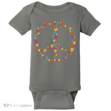 Peace Sign Love Hearts Baby Bodysuit