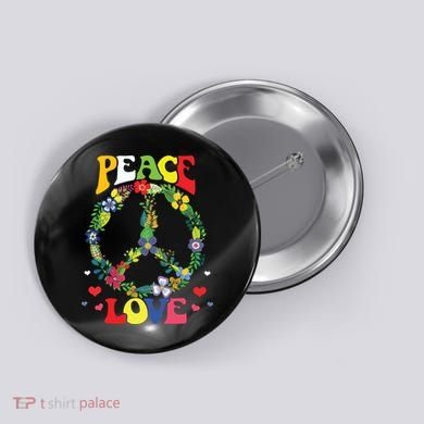 Peace Sign Love 60s 70s Tie Dye Hippie Costume Button
