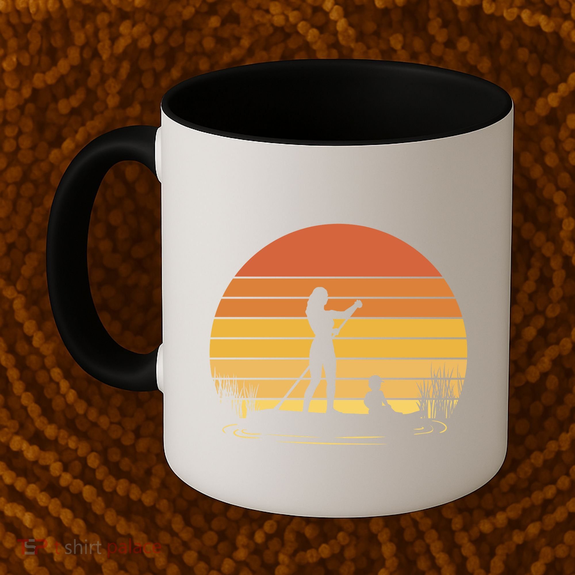 Paddle Surf Mother And Child Sunset Coffee Mug
