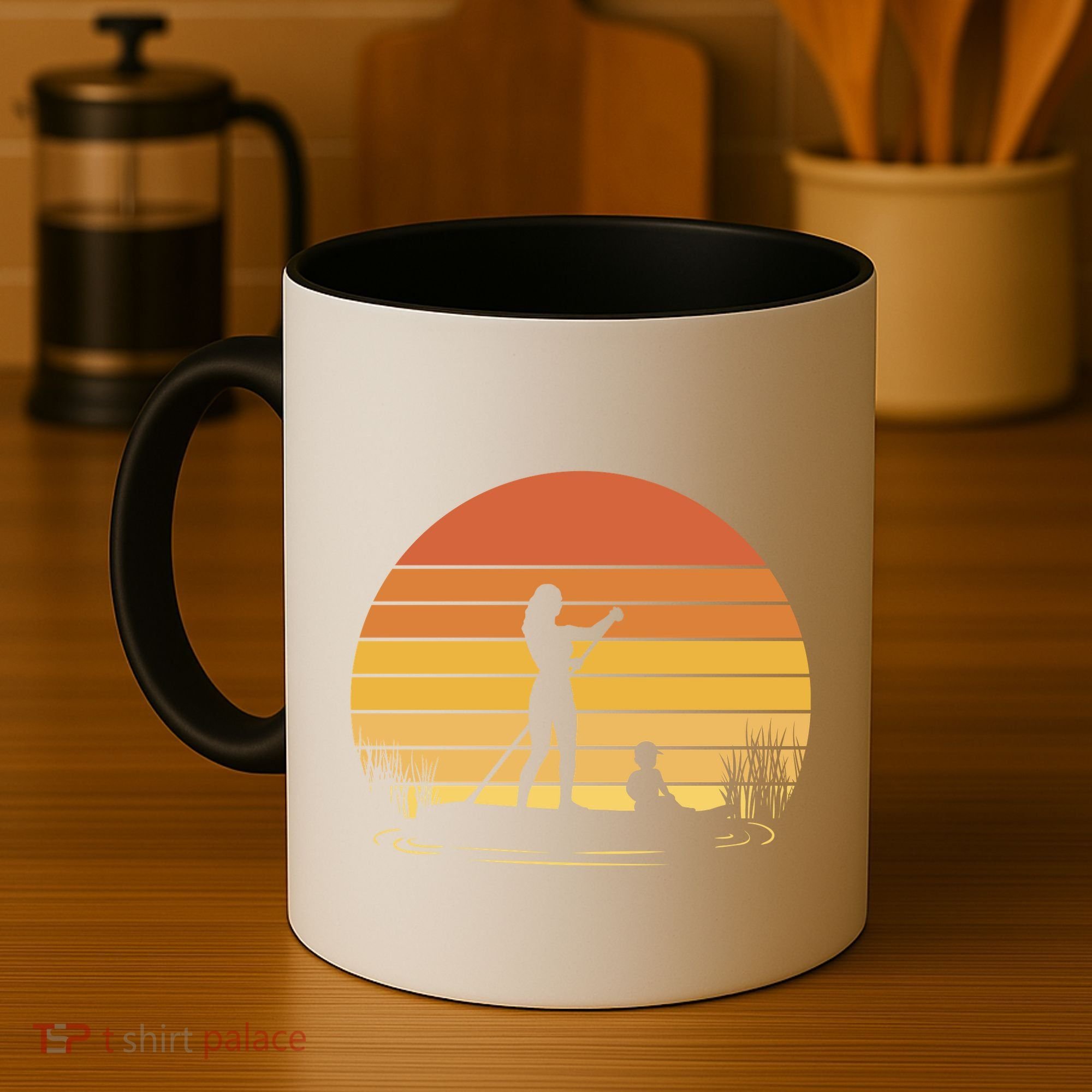 Paddle Surf Mother And Child Sunset Coffee Mug