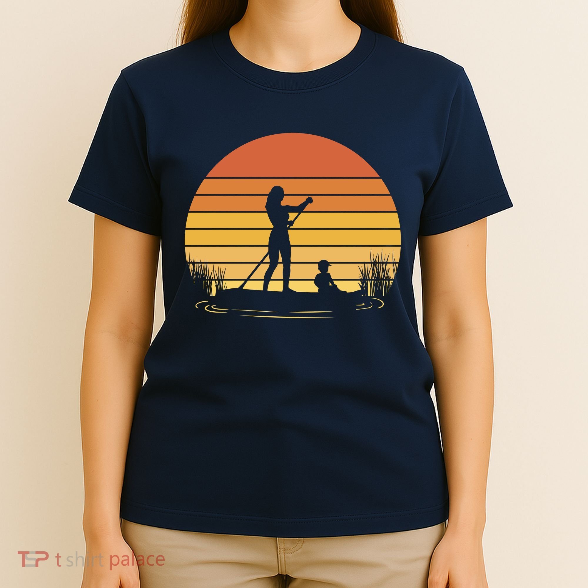 Paddle Surf Mother And Child Sunset T-Shirt