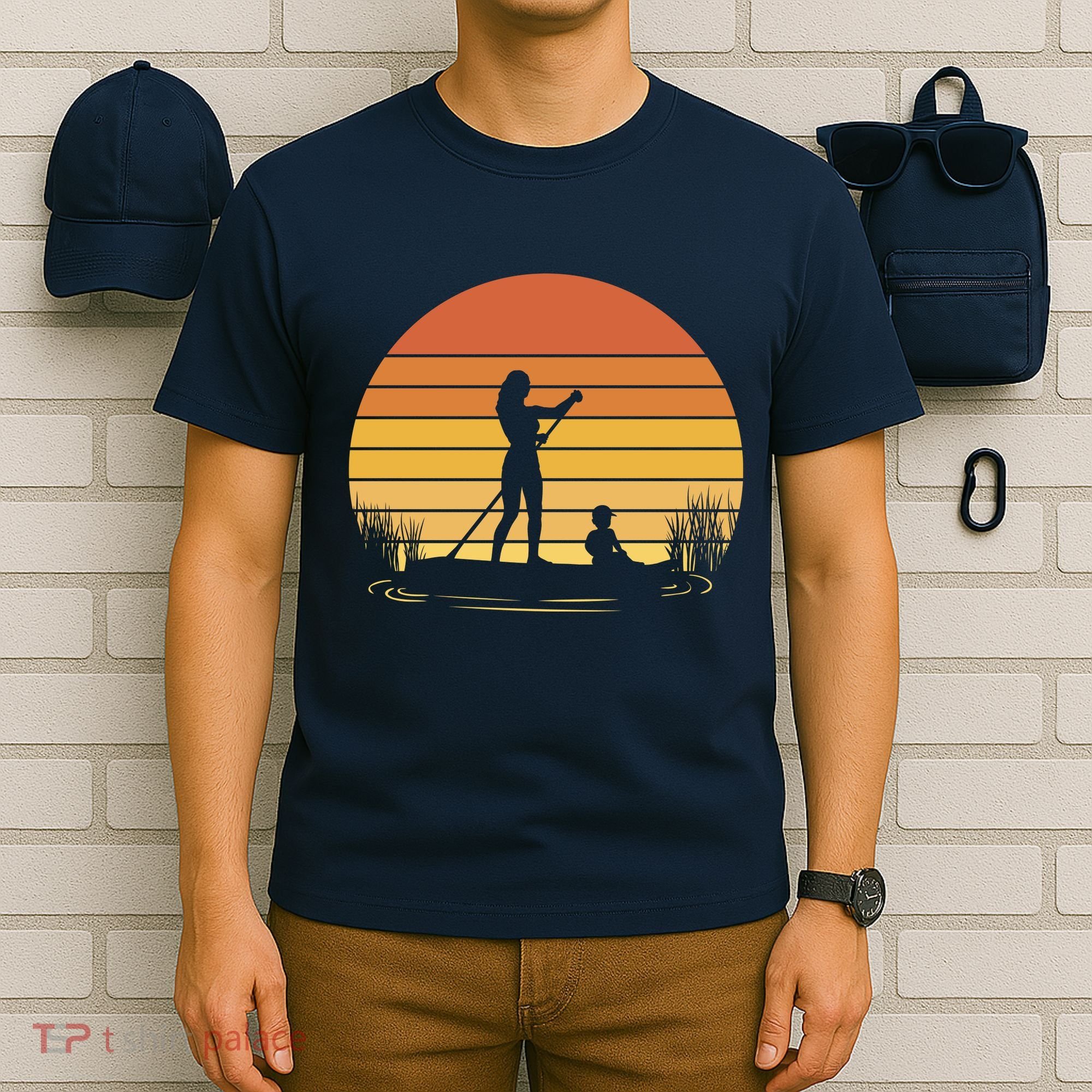 Paddle Surf Mother And Child Sunset T-Shirt