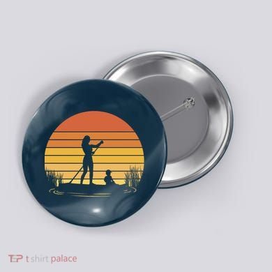 Paddle Surf Mother And Child Sunset Button