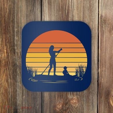 Paddle Surf Mother And Child Sunset Coaster
