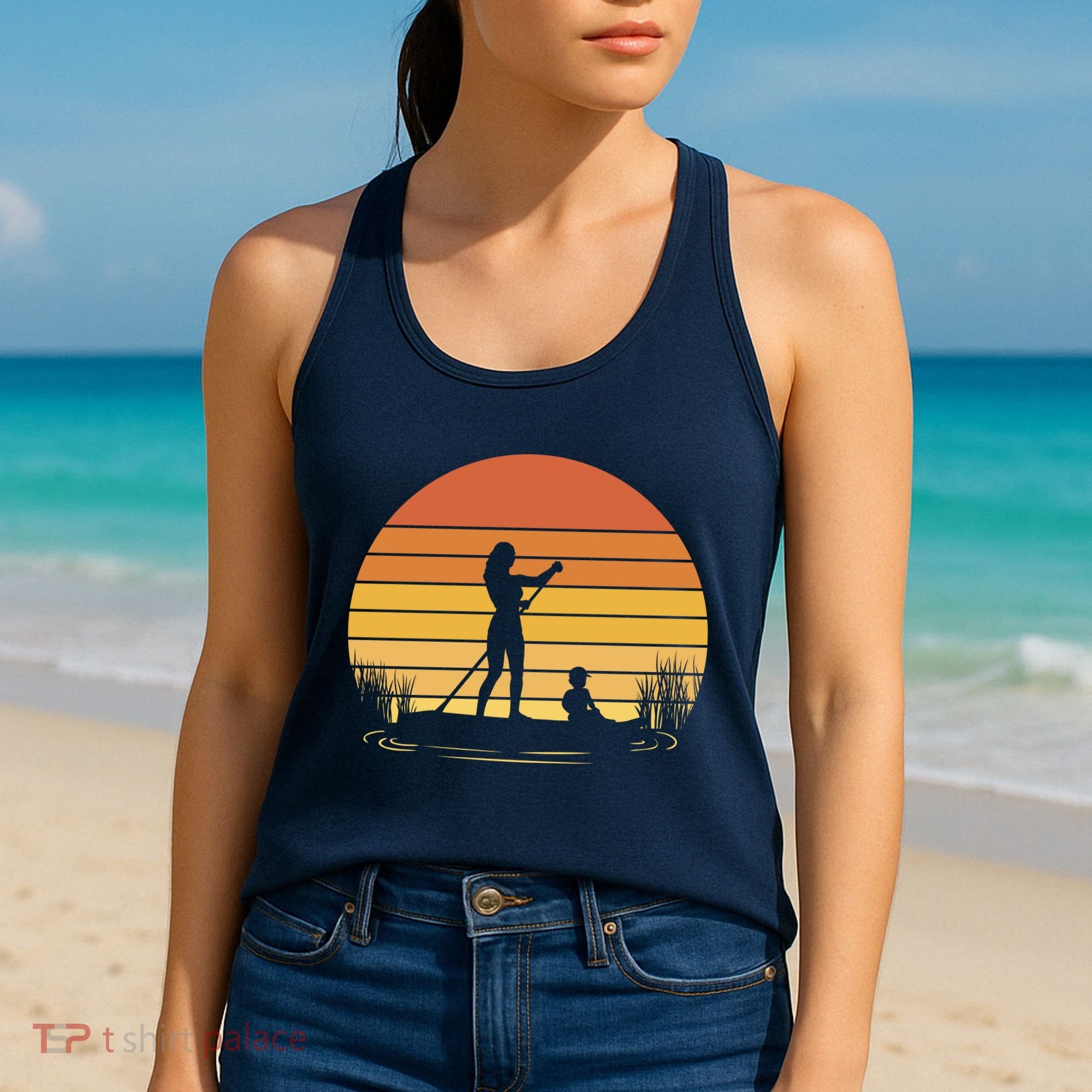 Paddle Surf Mother And Child Sunset Women's Tank Top