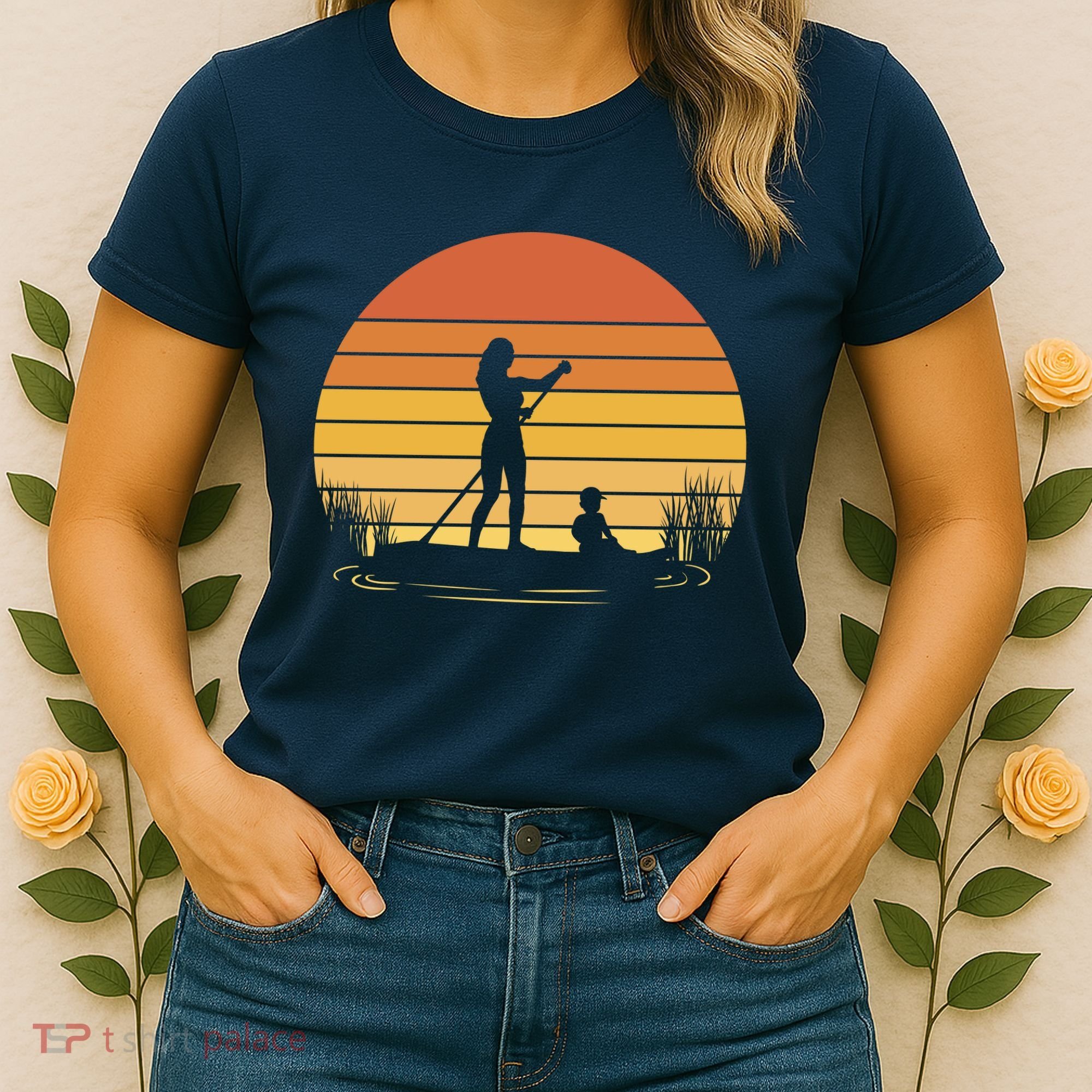 Paddle Surf Mother And Child Sunset Women's T-Shirt