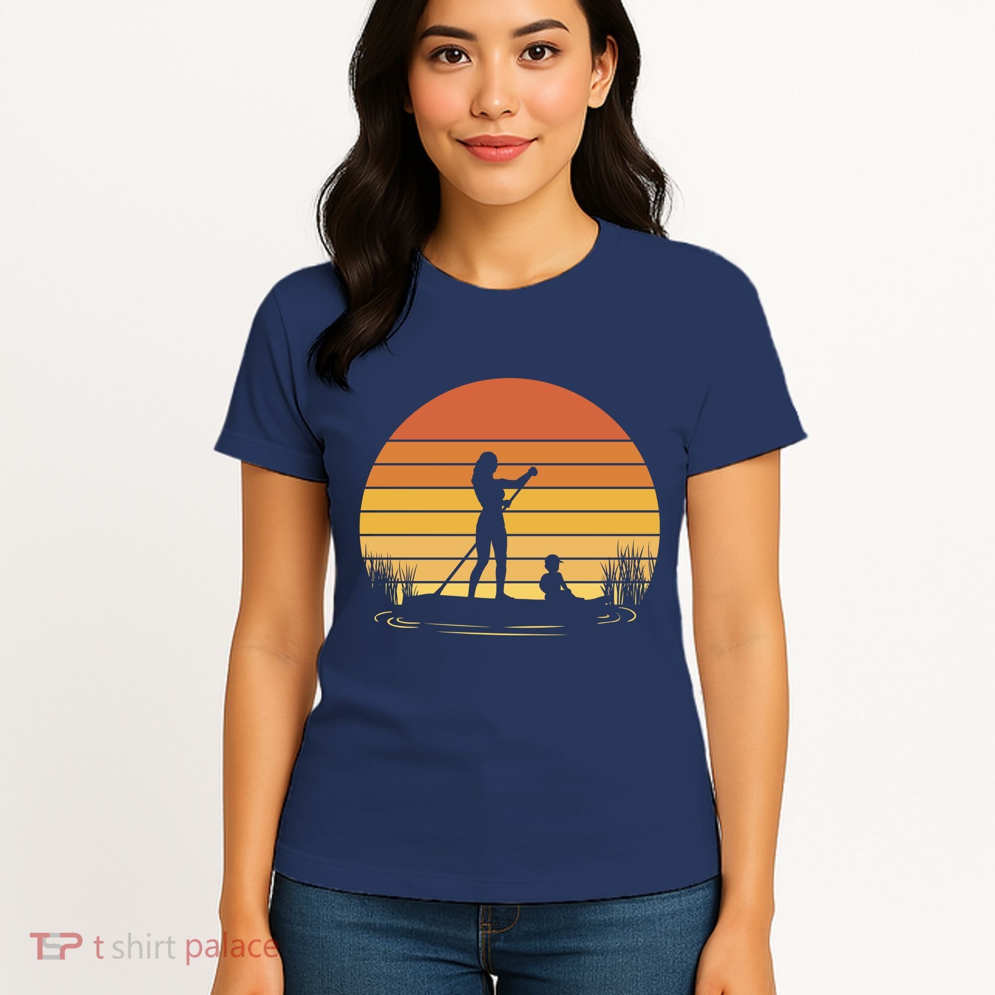 Paddle Surf Mother And Child Sunset Women's T-Shirt