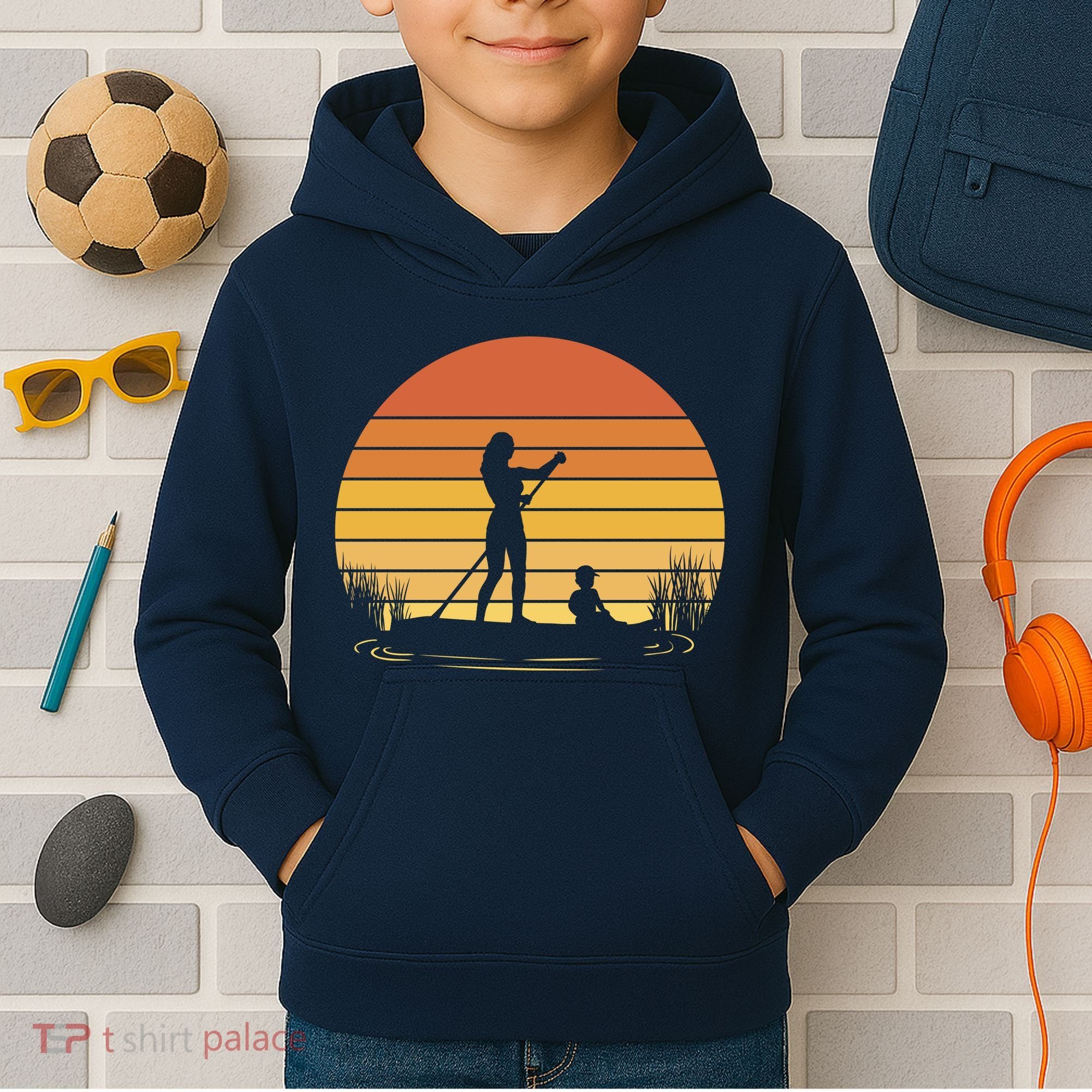 Paddle Surf Mother And Child Sunset Kids Hoodie