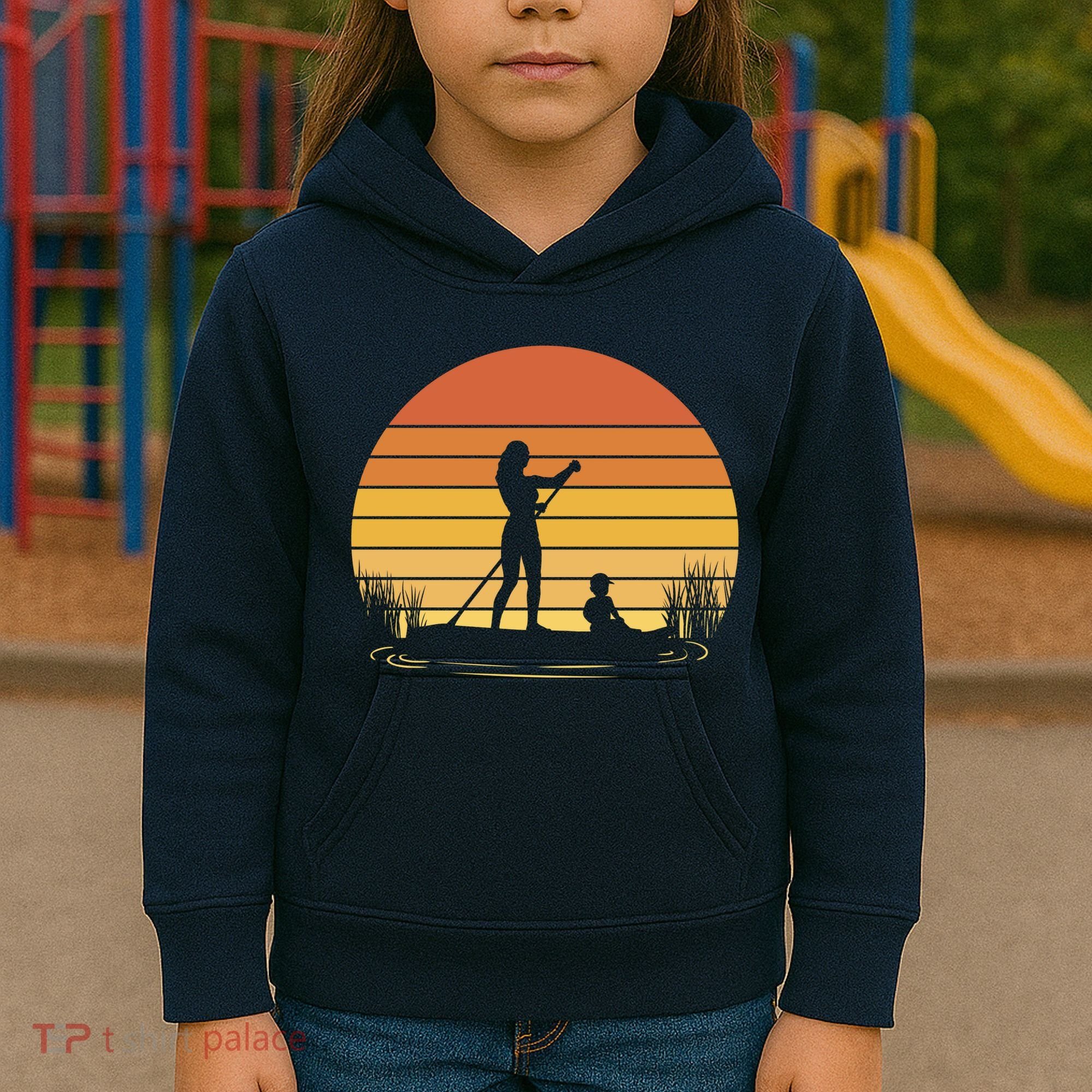 Paddle Surf Mother And Child Sunset Kids Hoodie