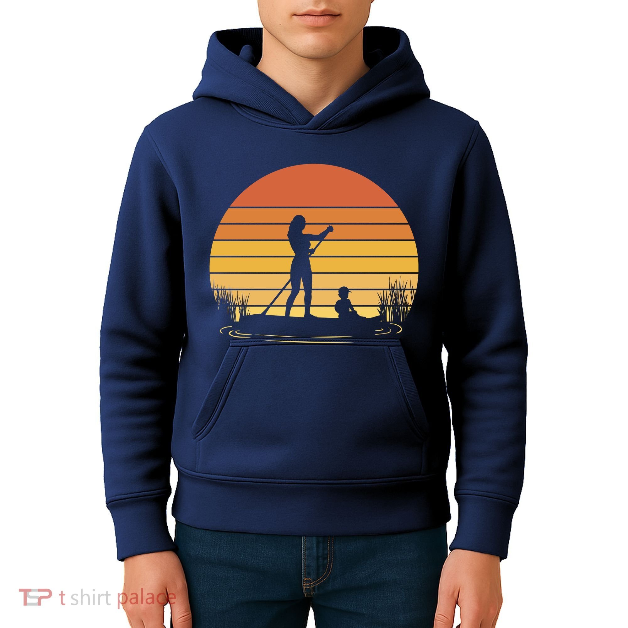 Paddle Surf Mother And Child Sunset Kids Hoodie