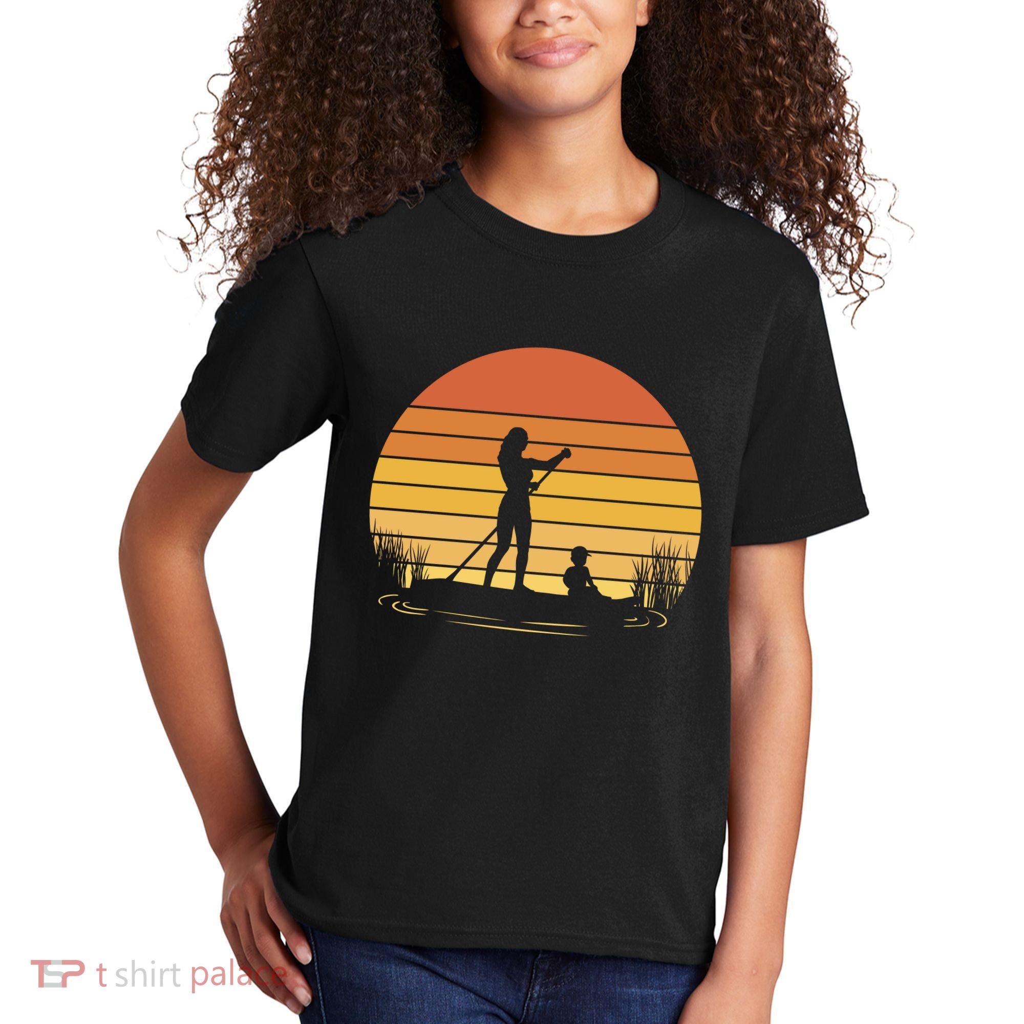 Paddle Surf Mother And Child Sunset Kids T-Shirt