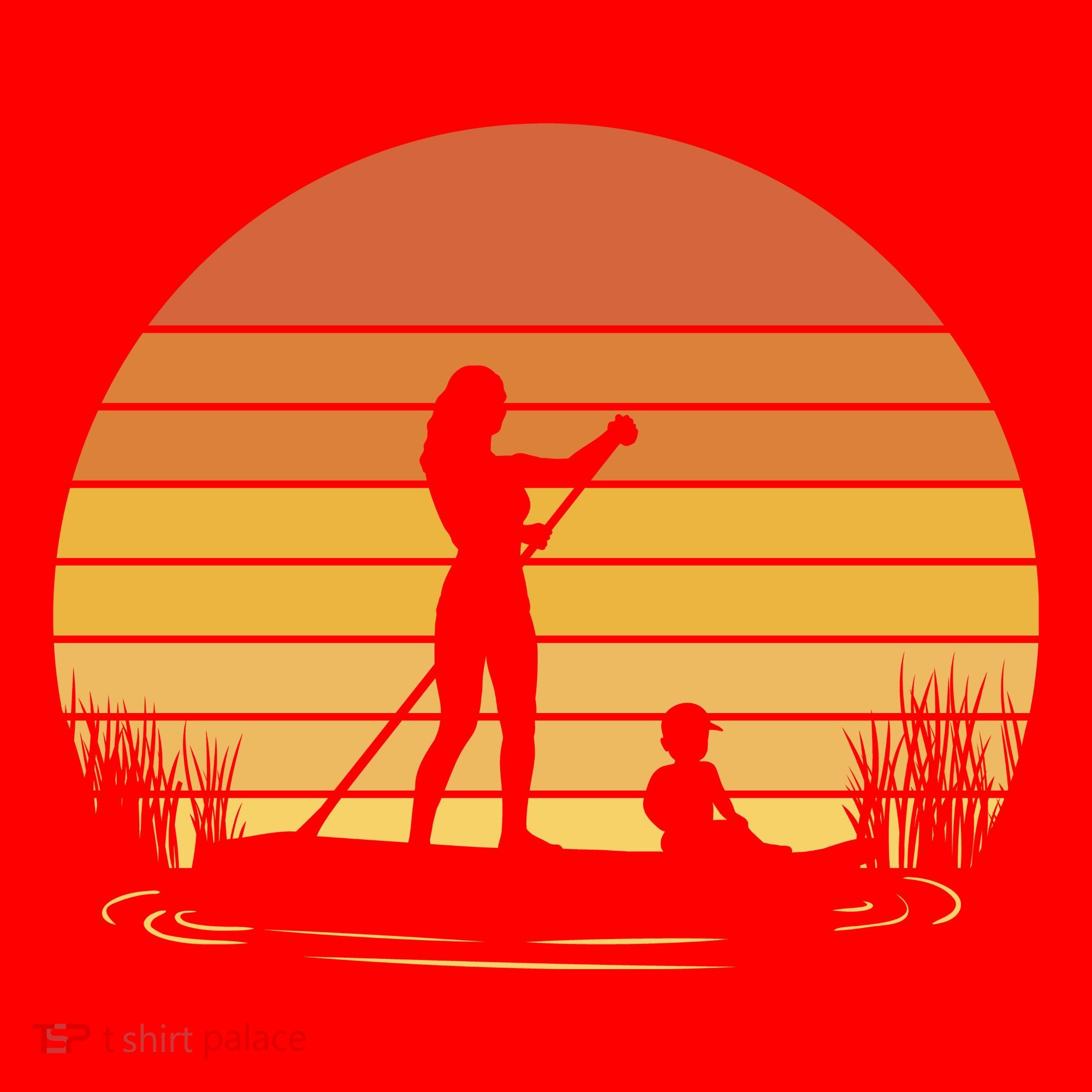 Paddle Surf Mother And Child Sunset Santa Hat
