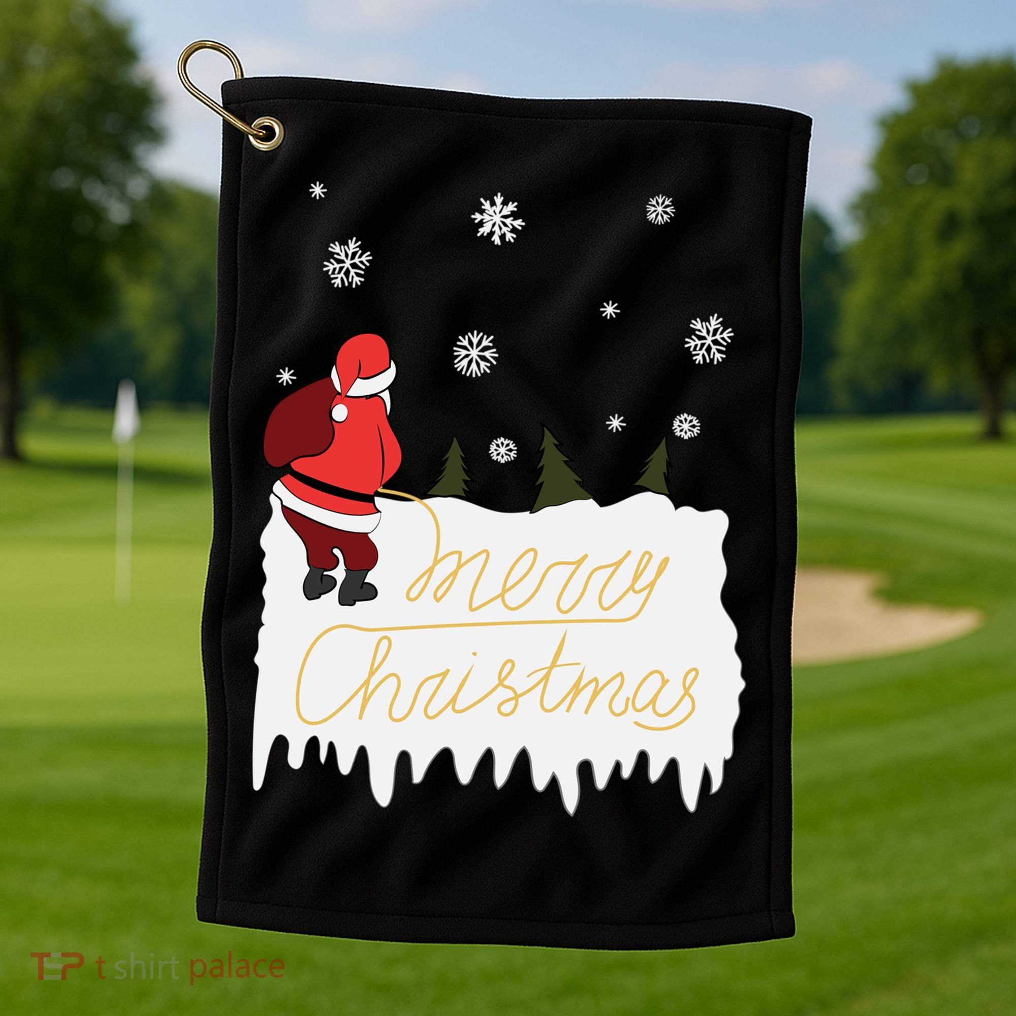 Peeing Santa Merry Christmas Ugly Christmas Xmas Funny Gift Golf Towel