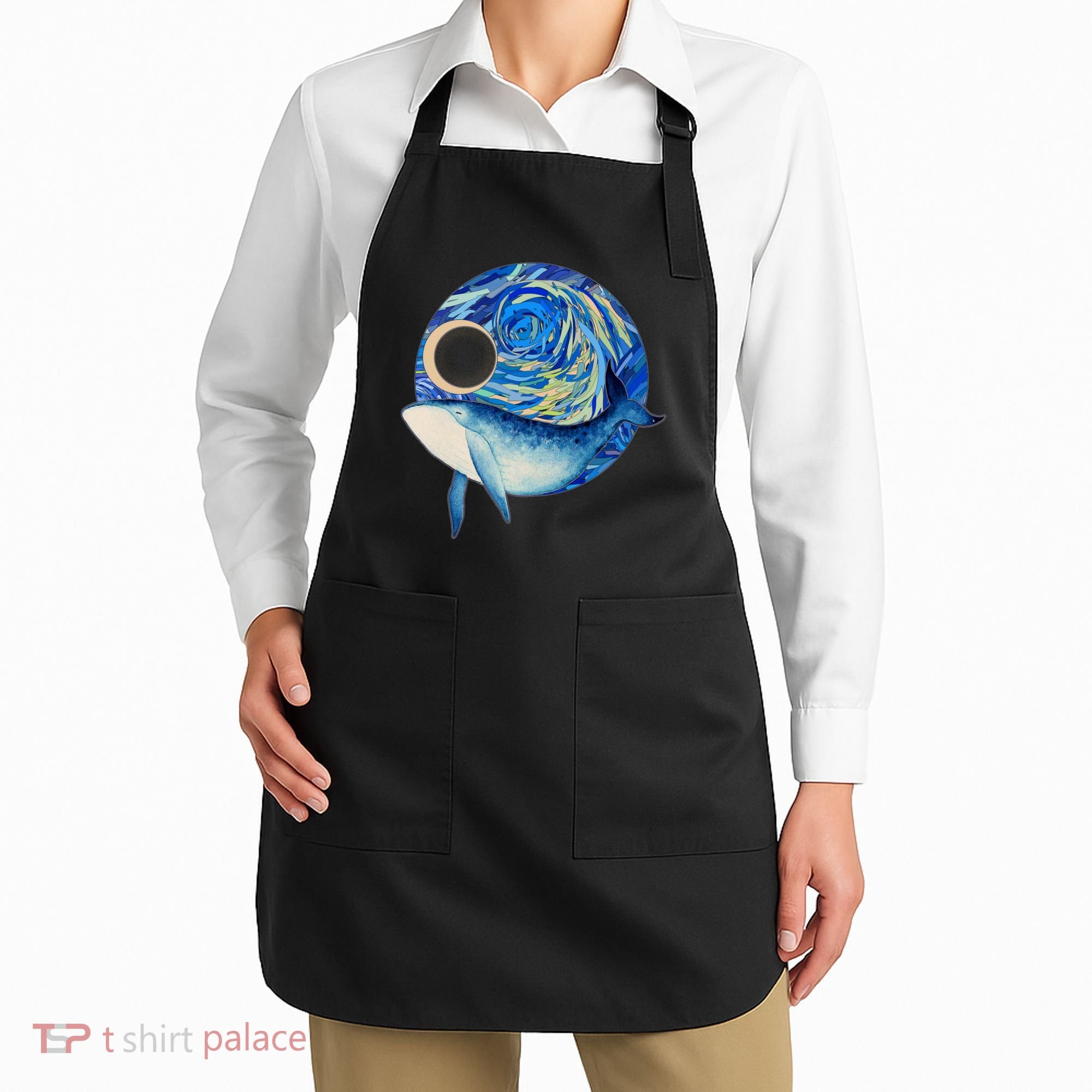 Painted Starry Night Whale Apron