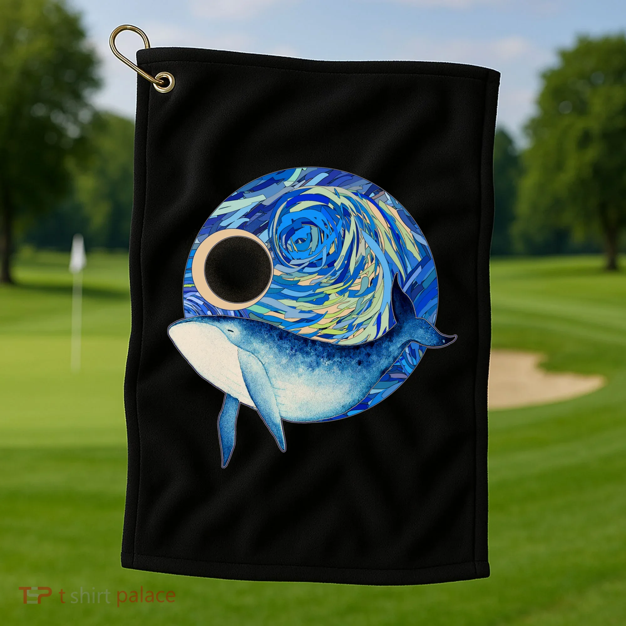 Painted Starry Night Whale Golf Towel
