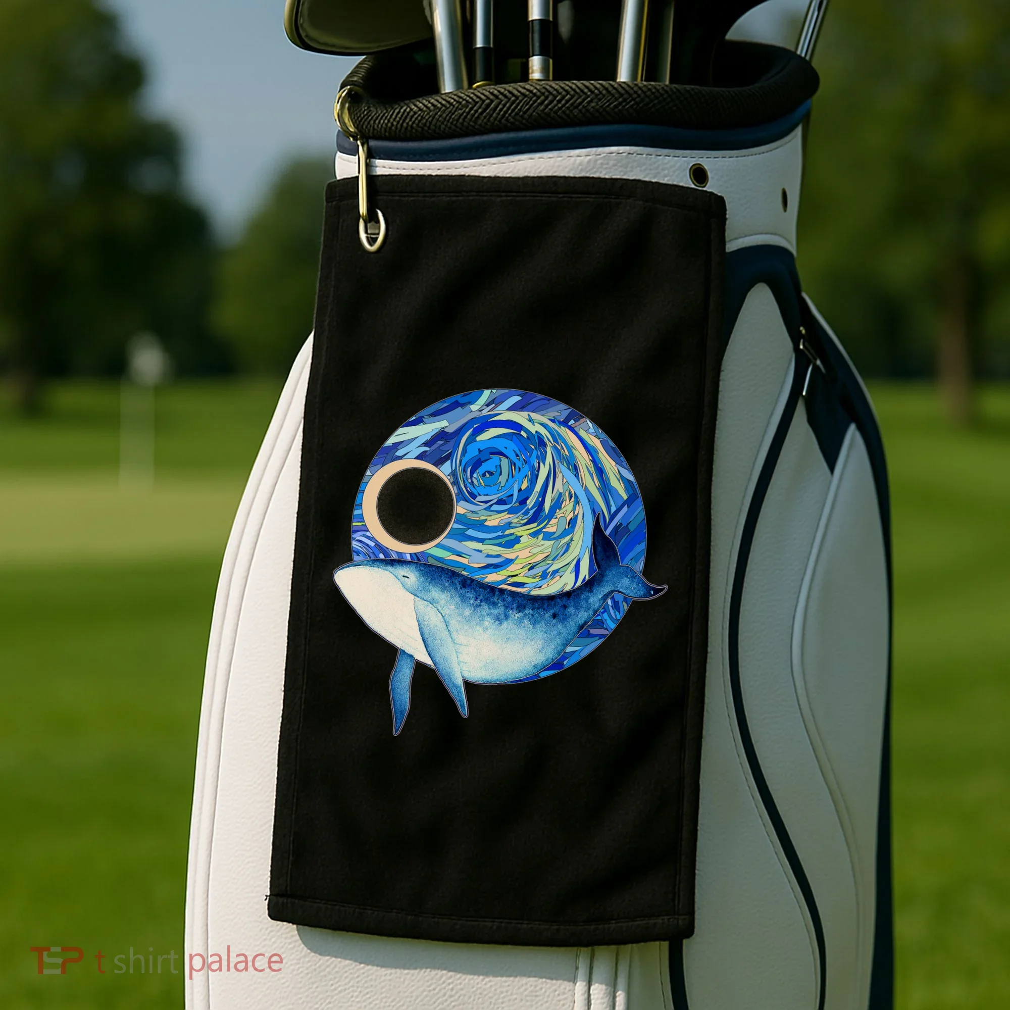 Painted Starry Night Whale Golf Towel