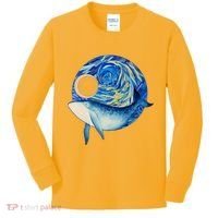 Painted Starry Night Whale Kids Long Sleeve Shirt thumb 0