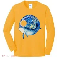 Painted Starry Night Whale Kids Long Sleeve Shirt thumb 0