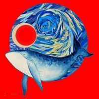 Painted Starry Night Whale Santa Hat thumb 1