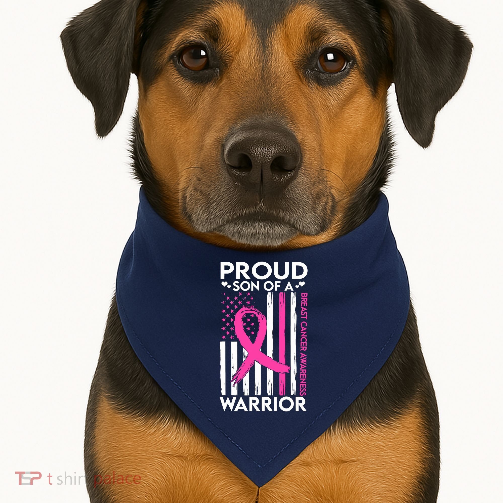 Proud Son Of A Breast Cancer Warrior Awareness USA-Made Doggie Bandana