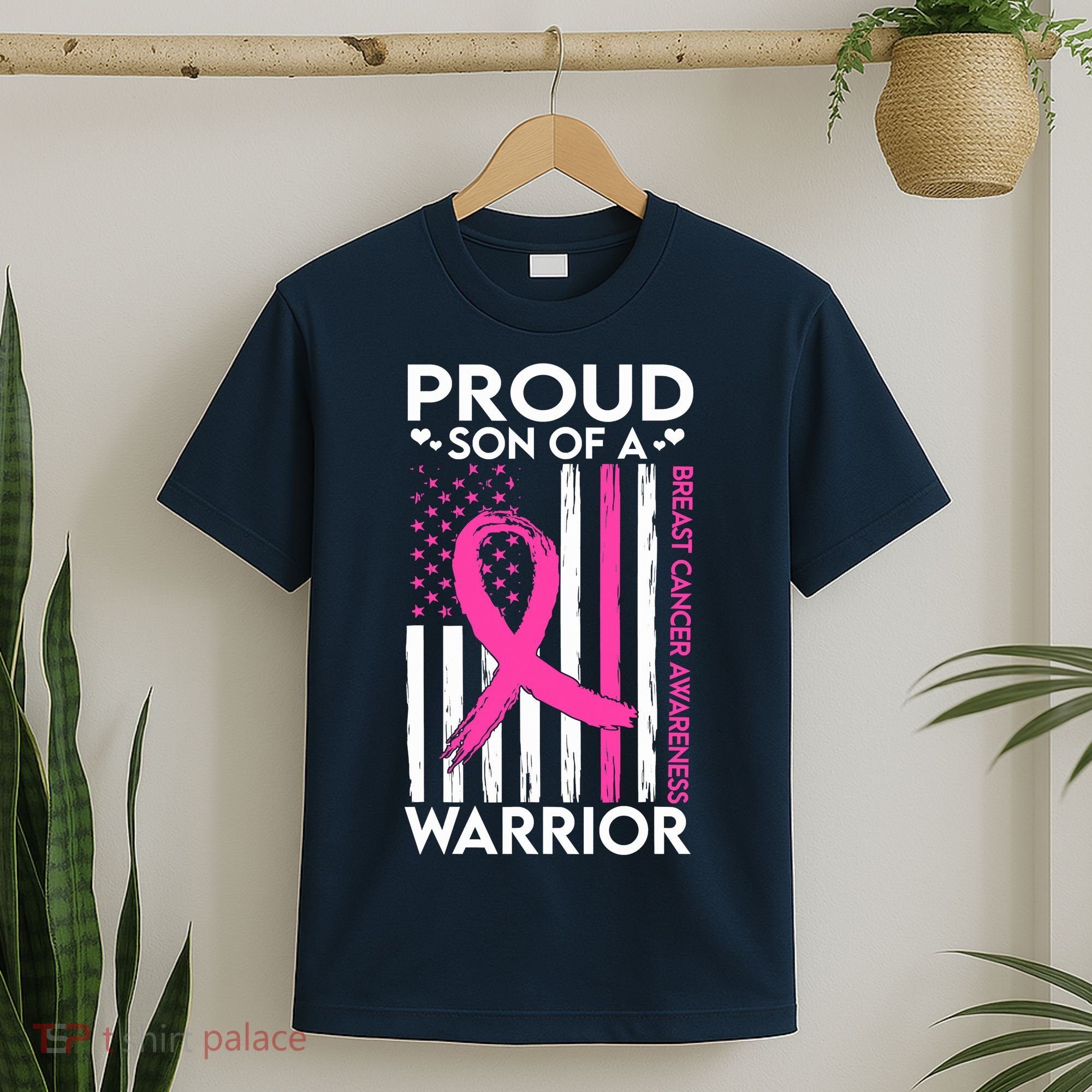 Proud Son Of A Breast Cancer Warrior Awareness T-Shirt