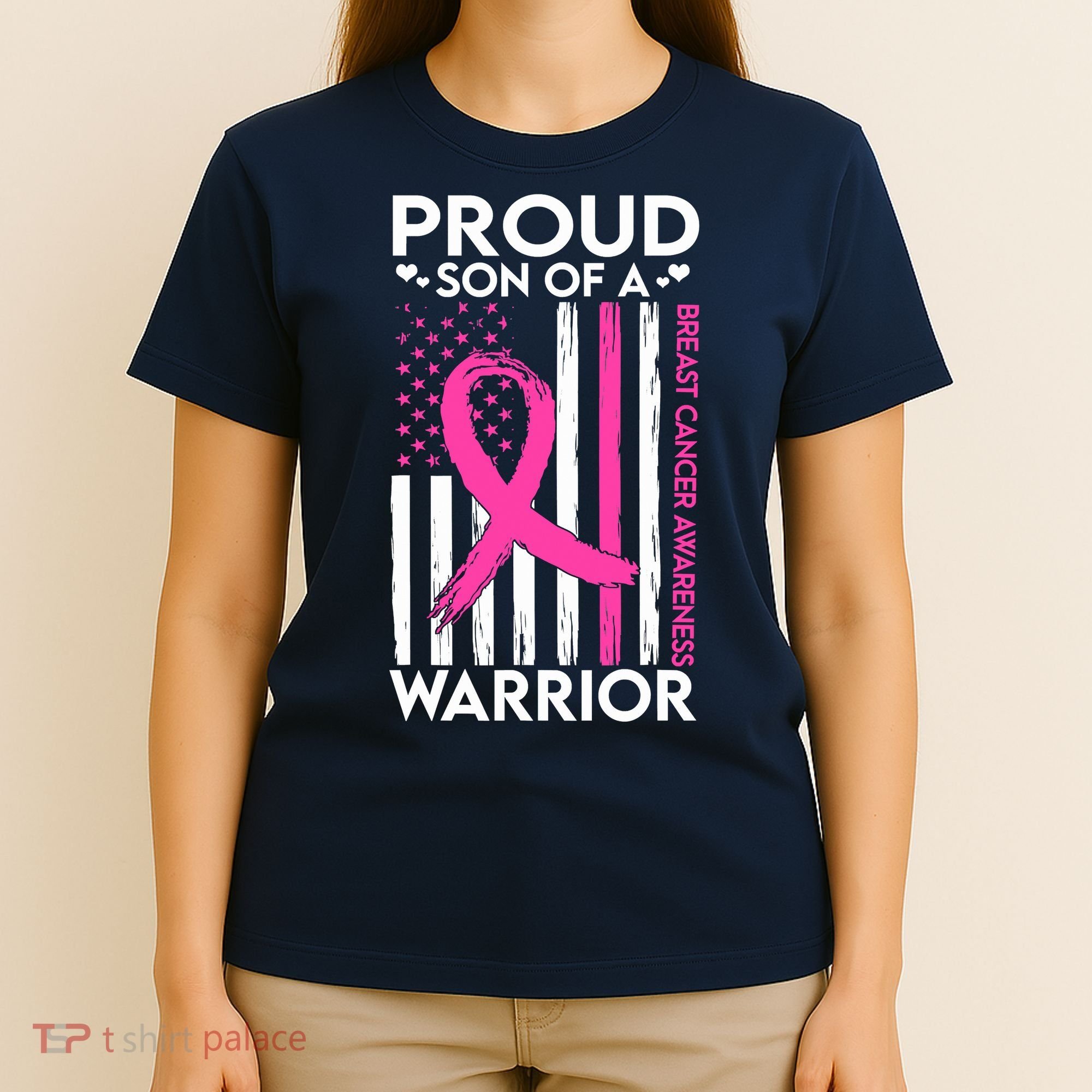 Proud Son Of A Breast Cancer Warrior Awareness T-Shirt