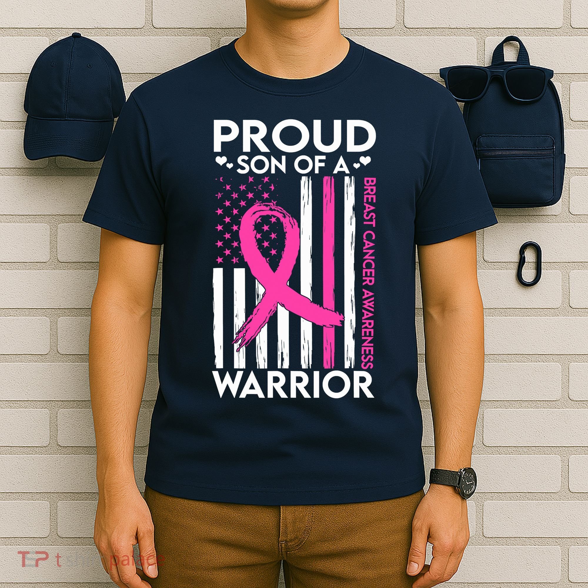 Proud Son Of A Breast Cancer Warrior Awareness T-Shirt