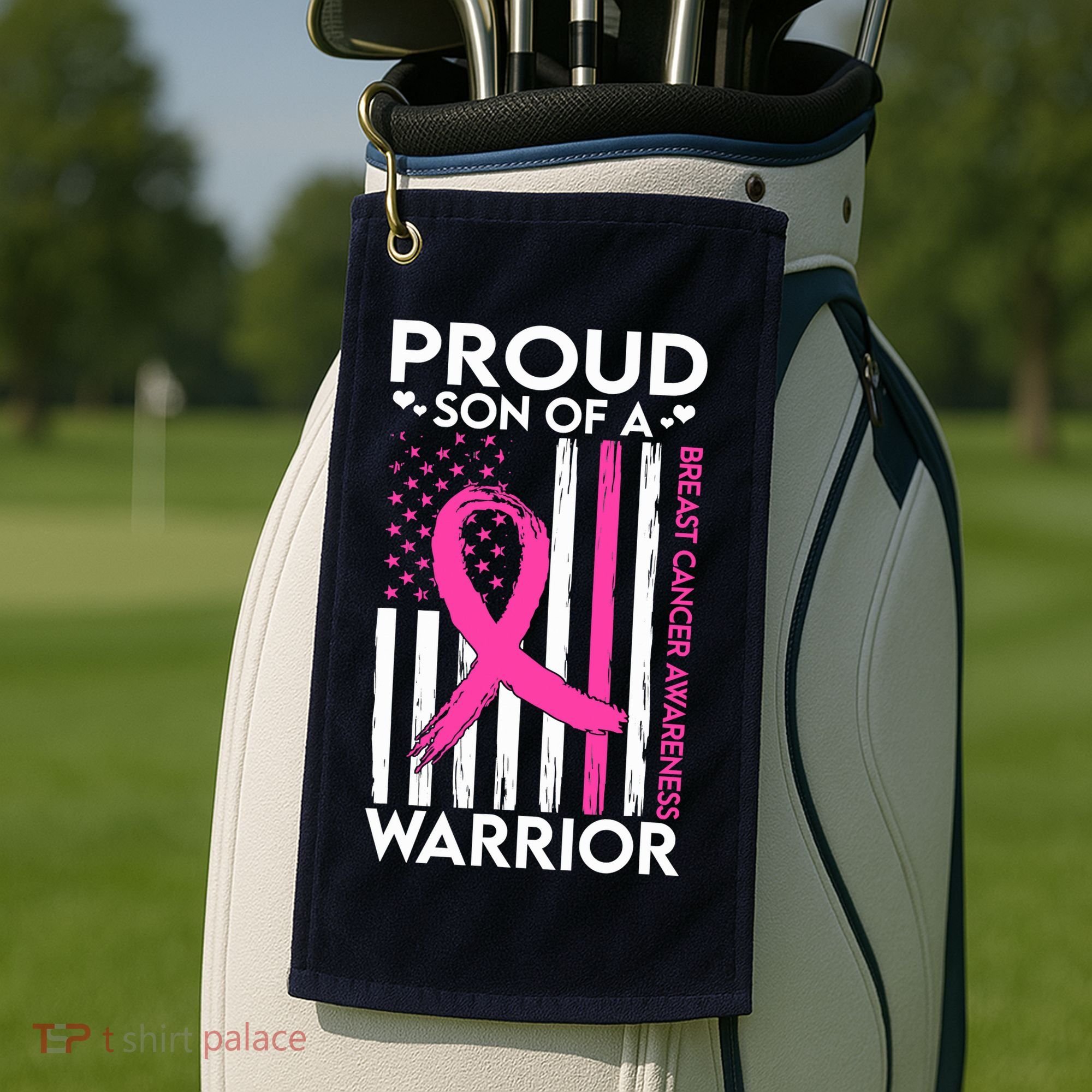 Proud Son Of A Breast Cancer Warrior Awareness Golf Towel