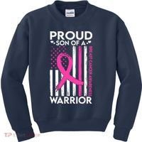 Proud Son Of A Breast Cancer Warrior Awareness Kids Sweatshirt thumb 0