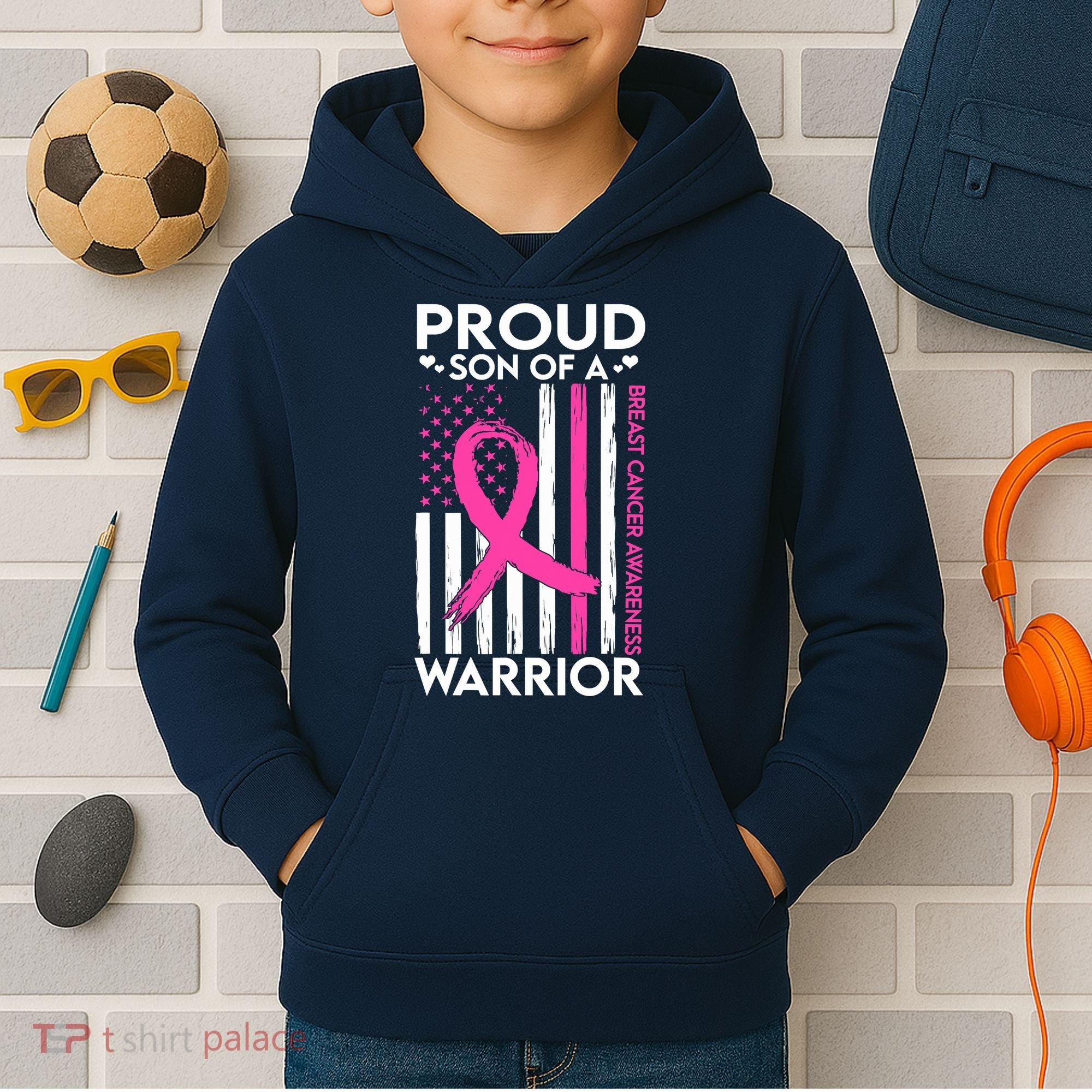 Proud Son Of A Breast Cancer Warrior Awareness Kids Hoodie