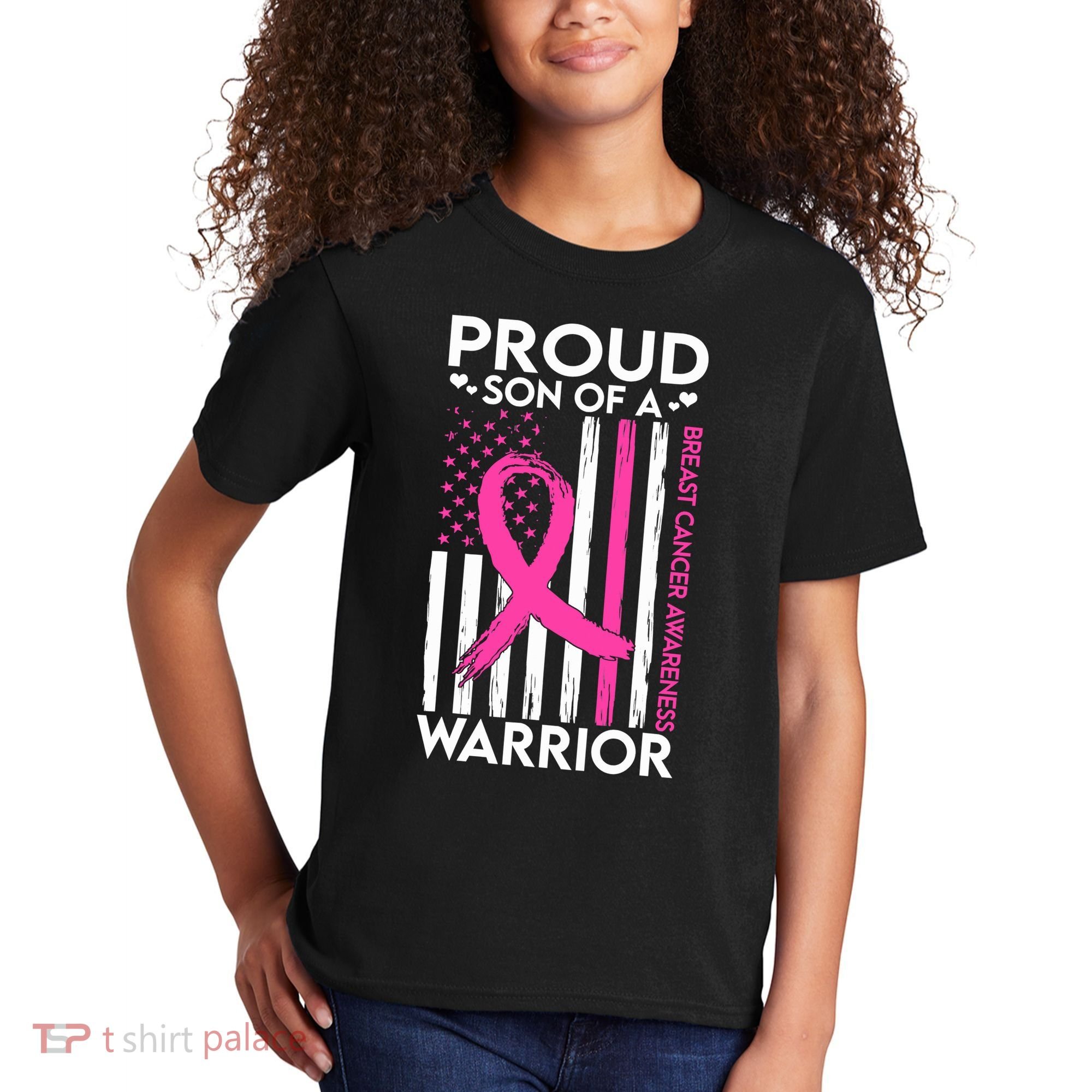 Proud Son Of A Breast Cancer Warrior Awareness Kids T-Shirt