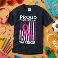 Proud Son Of A Breast Cancer Warrior Awareness Kids T-Shirt thumb 3