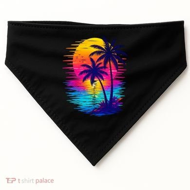 Palm Sunset Ocean Summer Beach Hawaiian USA-Made Doggie Bandana