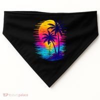Palm Sunset Ocean Summer Beach Hawaiian USA-Made Doggie Bandana thumb 0