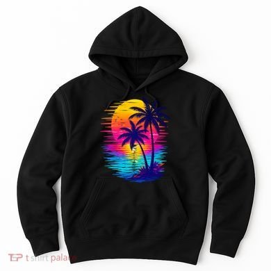 Palm Sunset Ocean Summer Beach Hawaiian Hoodie