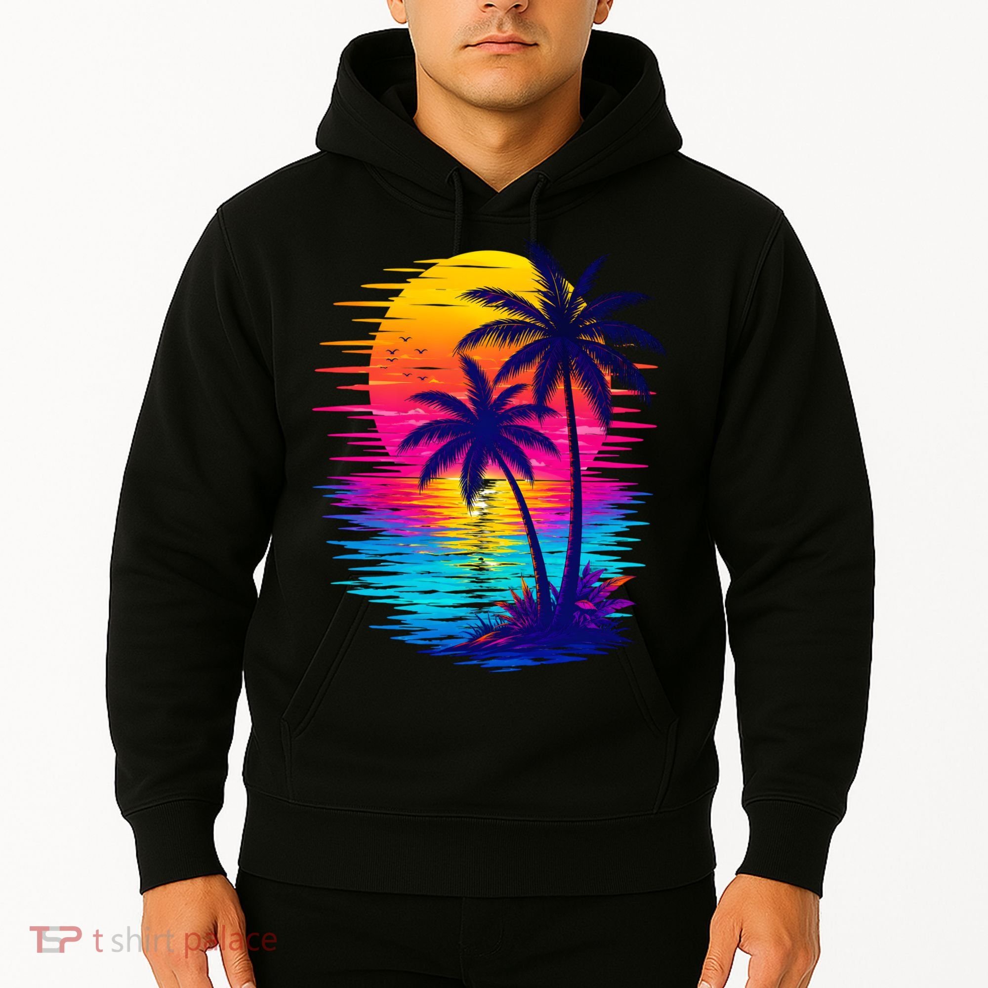 Palm Sunset Ocean Summer Beach Hawaiian Hoodie