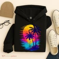 Palm Sunset Ocean Summer Beach Hawaiian Hoodie thumb 4