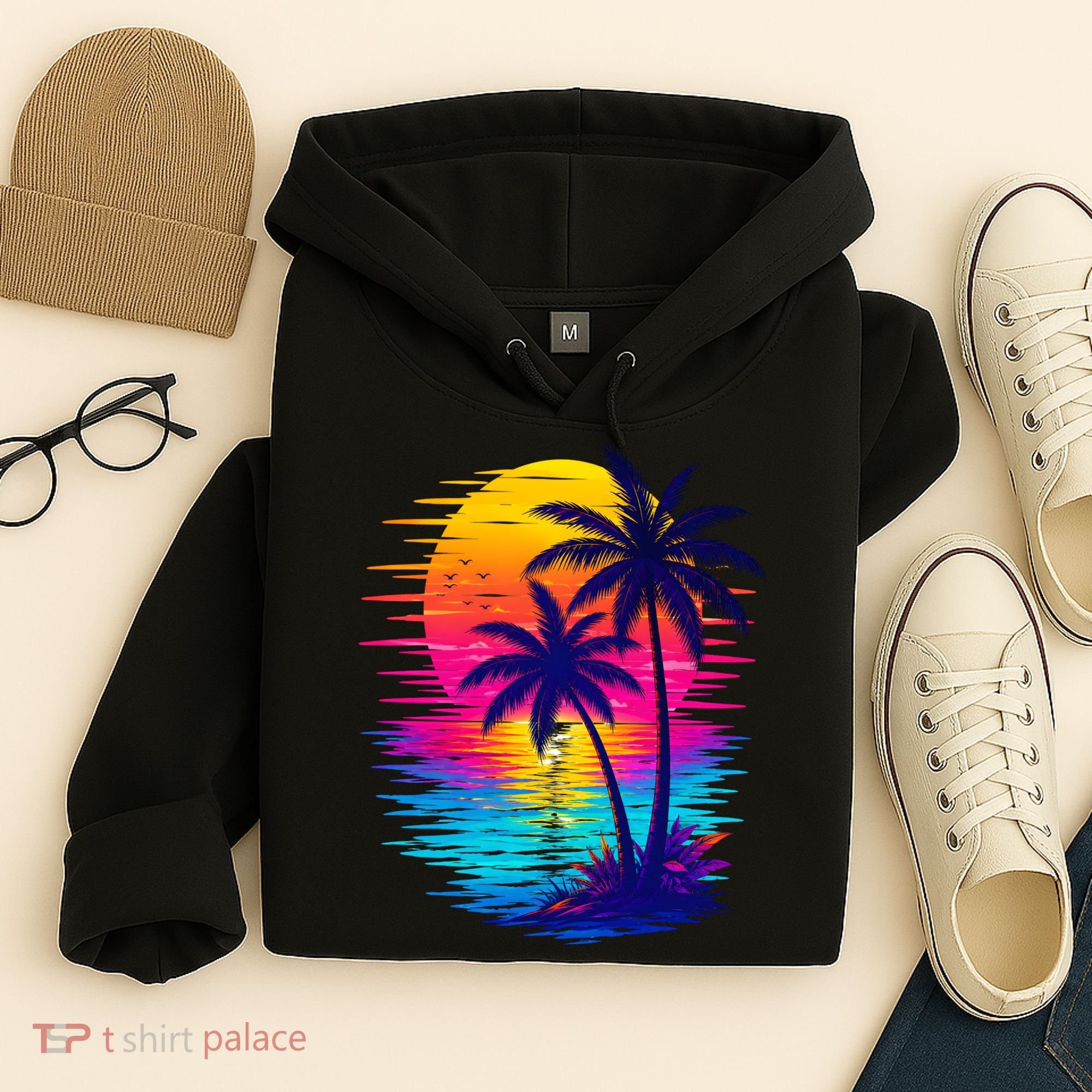 Palm Sunset Ocean Summer Beach Hawaiian Hoodie