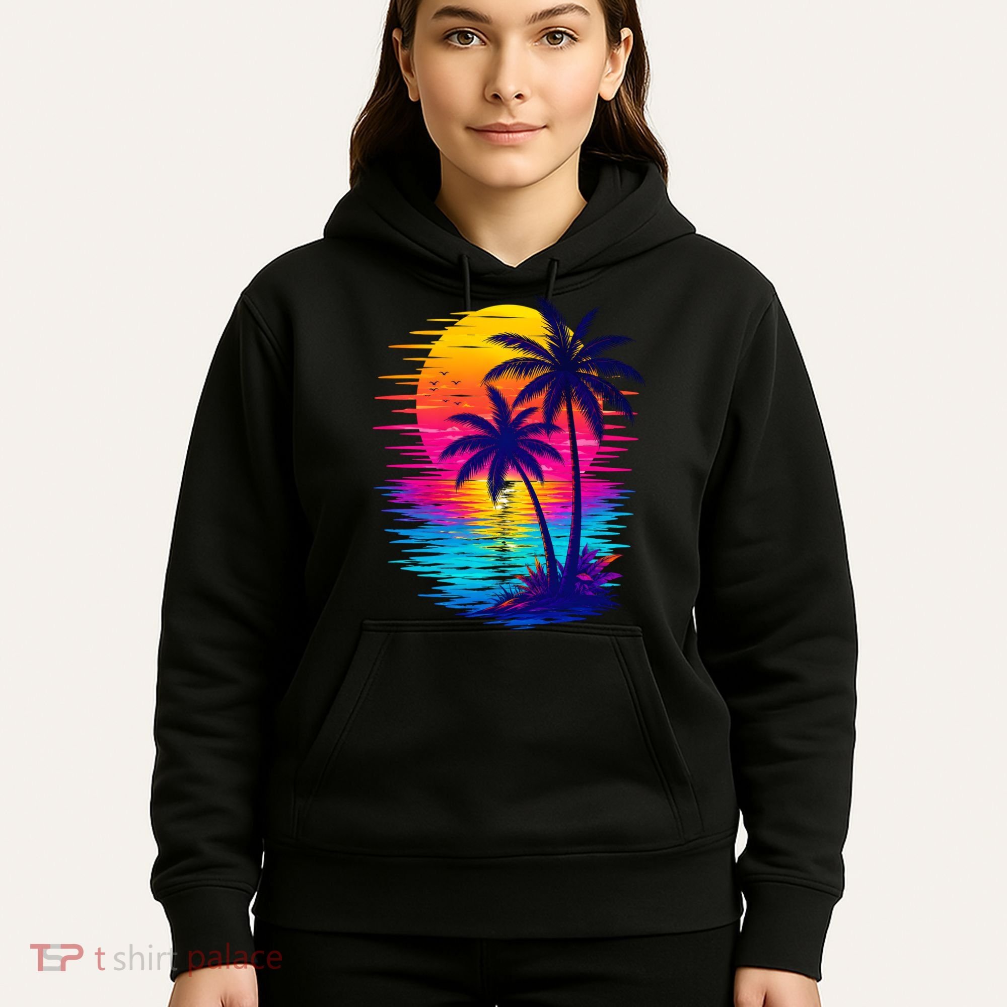 Palm Sunset Ocean Summer Beach Hawaiian Hoodie