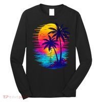 Palm Sunset Ocean Summer Beach Hawaiian Long Sleeve Shirt thumb 0