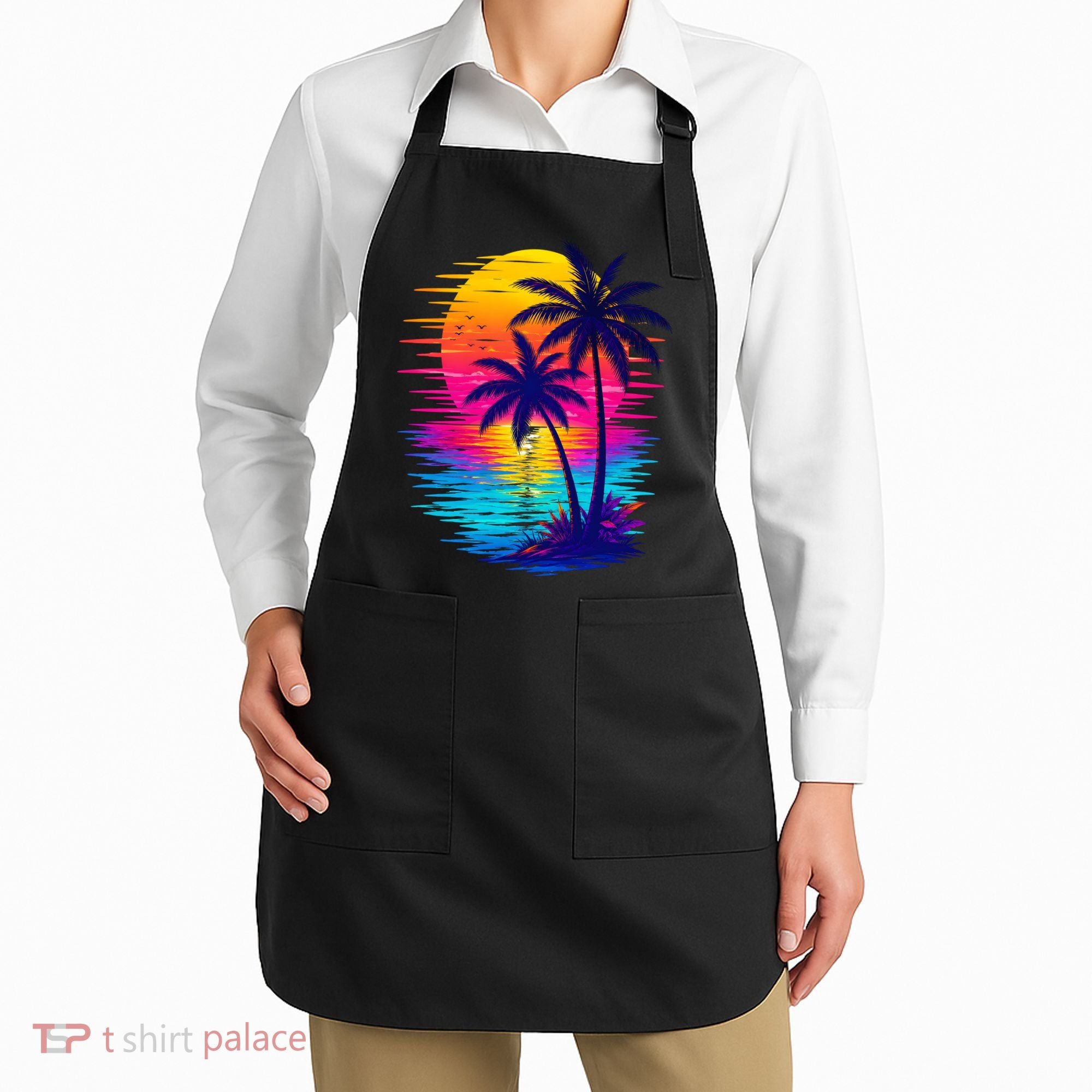 Palm Sunset Ocean Summer Beach Hawaiian Apron