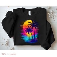 Palm Sunset Ocean Summer Beach Hawaiian Sweatshirt thumb 2