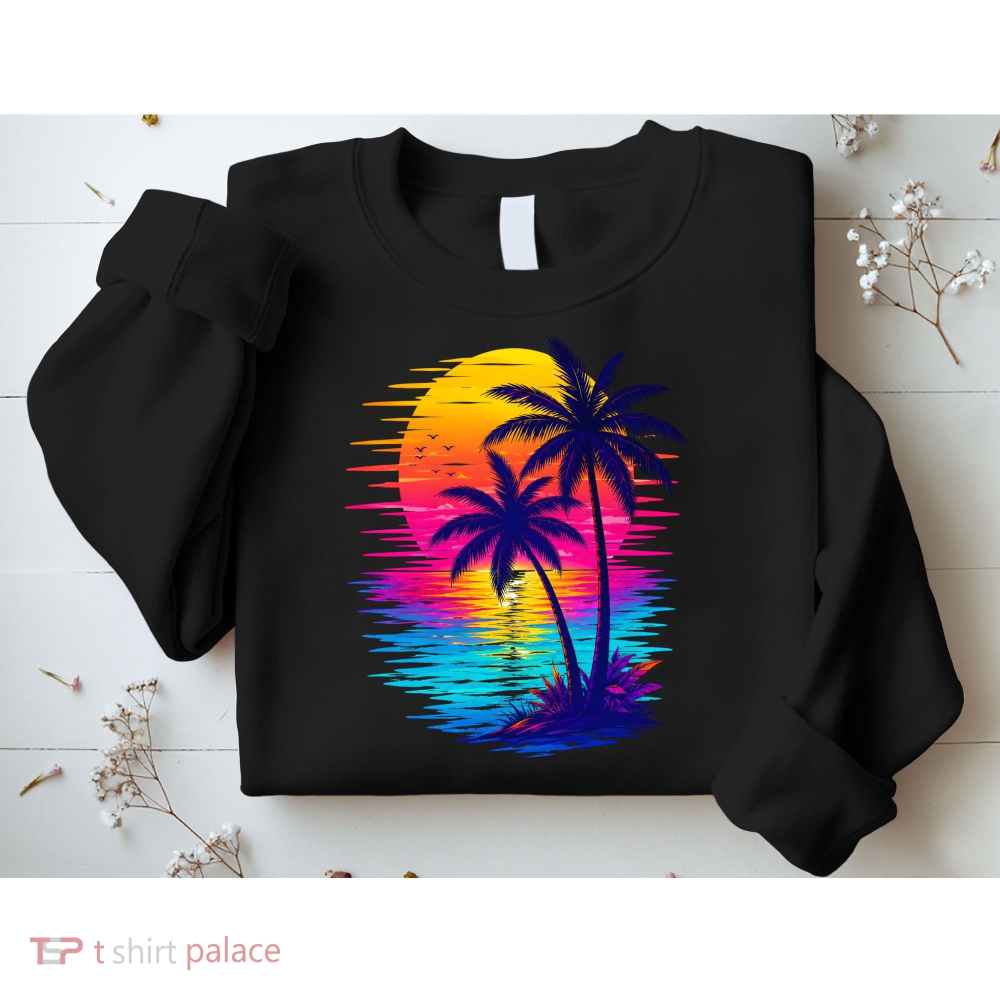 Palm Sunset Ocean Summer Beach Hawaiian Sweatshirt