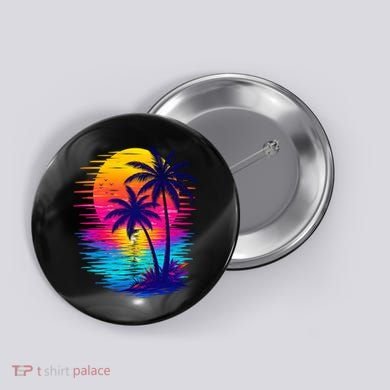 Palm Sunset Ocean Summer Beach Hawaiian Button