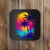 Palm Sunset Ocean Summer Beach Hawaiian Coaster thumb 0