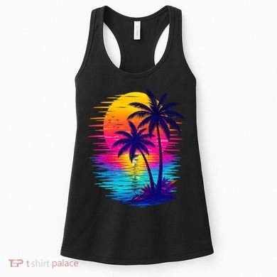 Palm Sunset Ocean Summer Beach Hawaiian Women's Tank Top