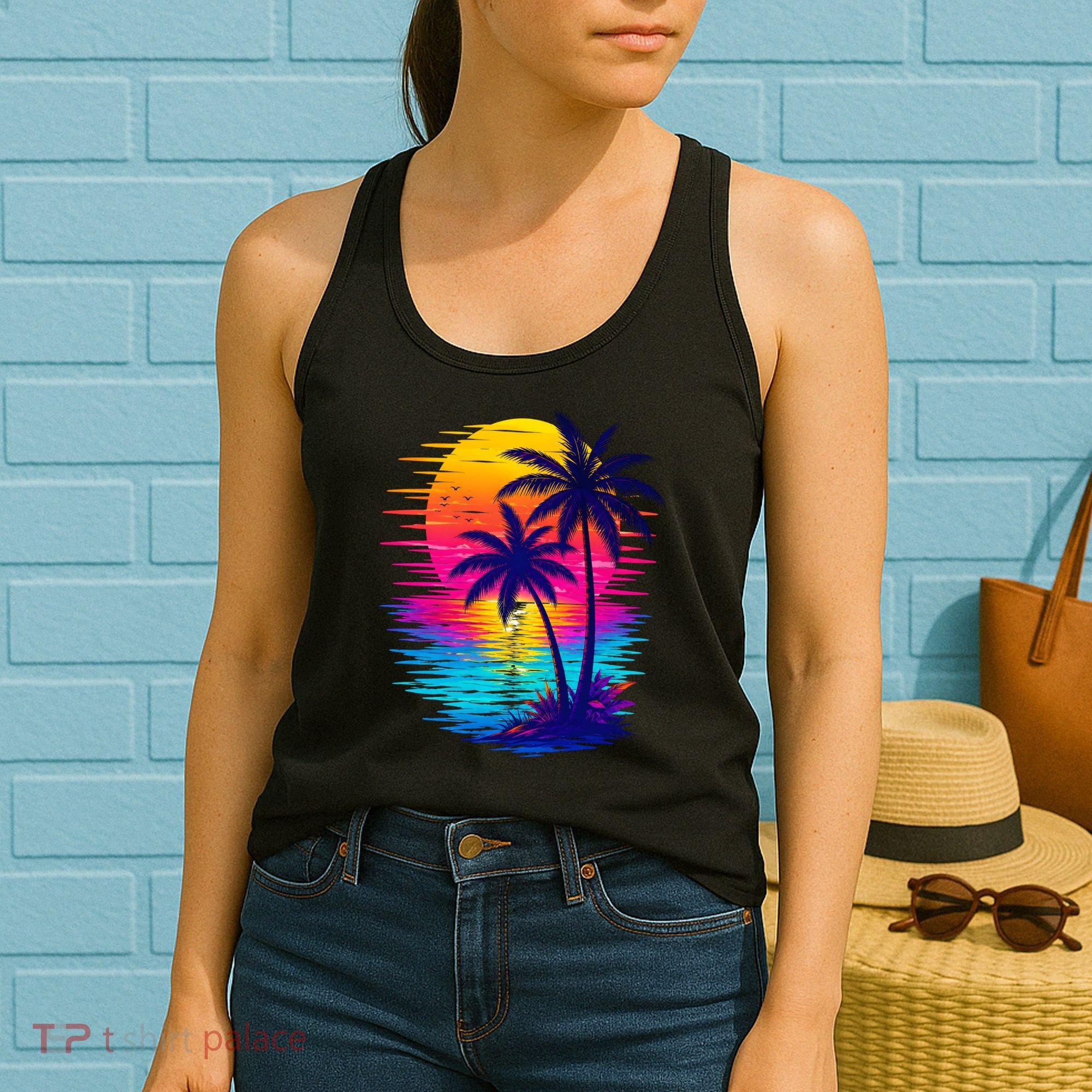 Palm Sunset Ocean Summer Beach Hawaiian Women's Tank Top