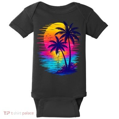 Palm Sunset Ocean Summer Beach Hawaiian Baby Bodysuit