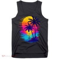 Palm Sunset Ocean Summer Beach Hawaiian Tank Top thumb 0
