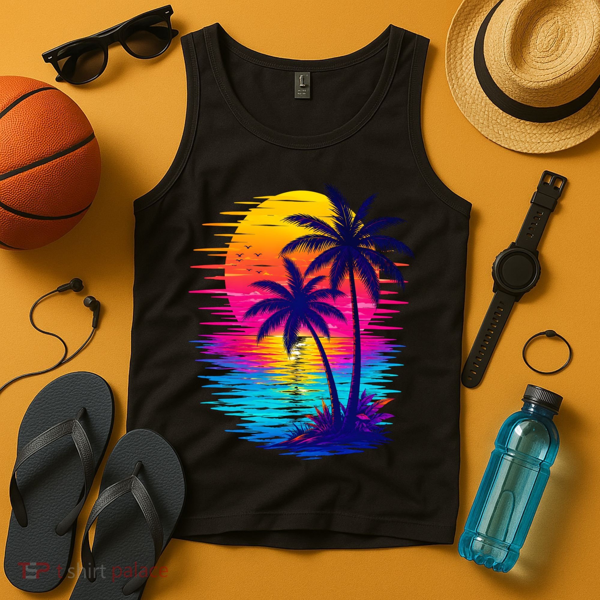 Palm Sunset Ocean Summer Beach Hawaiian Tank Top